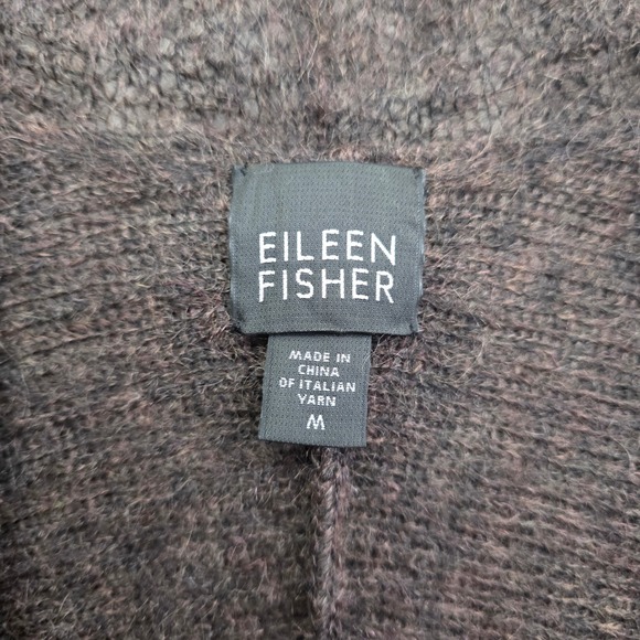 Eileen Fisher‎ Mohair Wool Blend Cardigan Sweater Knit Open Front Dark Brown M - Picture 3 of 8
